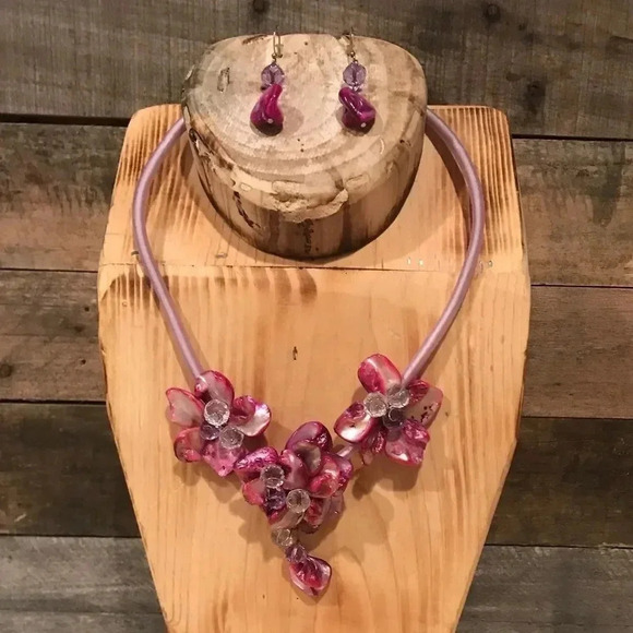 Floral mother of pearl purple set ( handmade ) - Picture 1 of 2